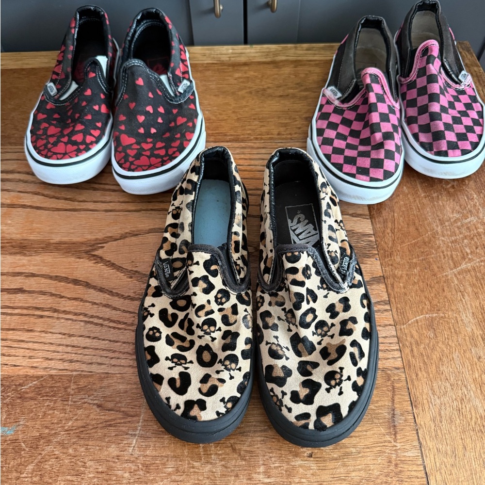 Vans Kids Slip-On Trio - Leopard, Red Heart, Pink Checker
